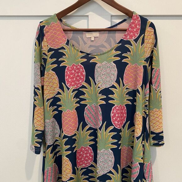 Simply Southern Dress Women Small Navy Blue Pineapple Tunic Stretch Preppy Beach - Picture 3 of 11